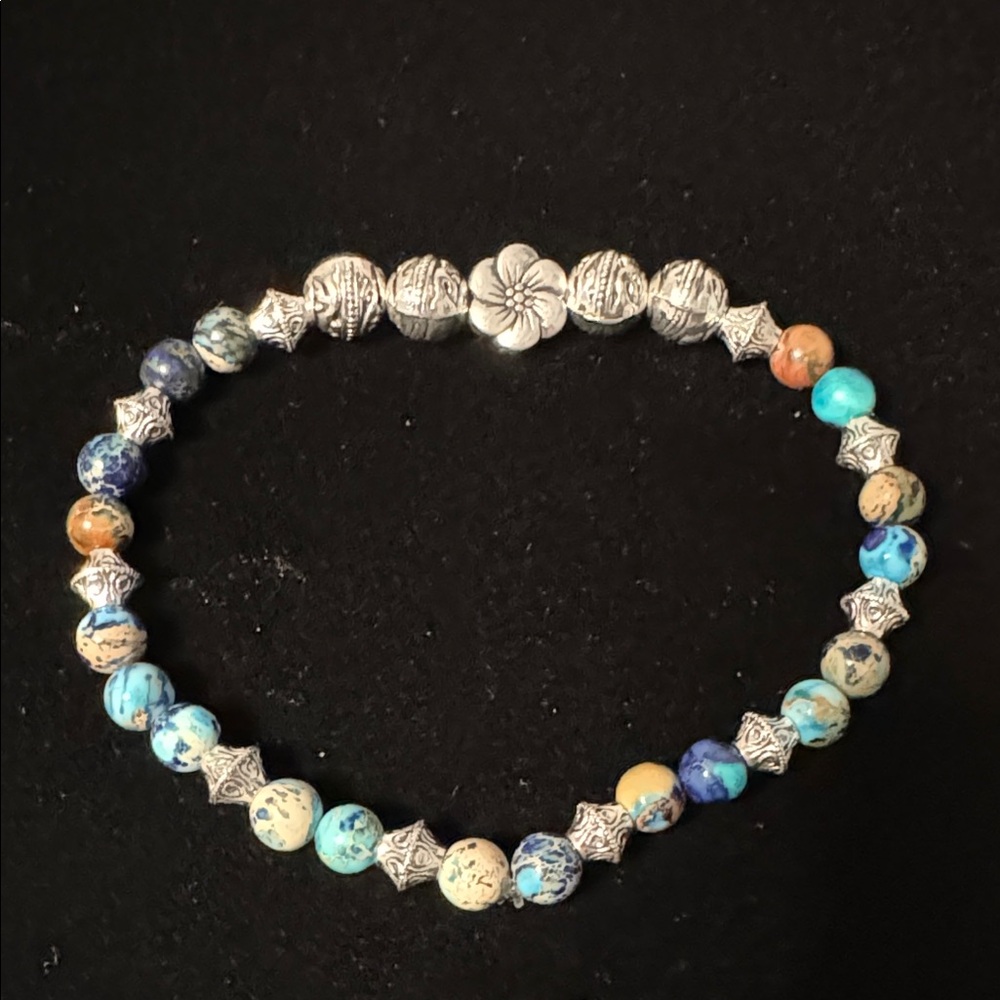 Silver and Multicolor Gemstone Beaded Bracelet